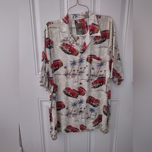 Men's Casual Hawaiian Button Down Shirt with Red Woody Car Print Summer Beach